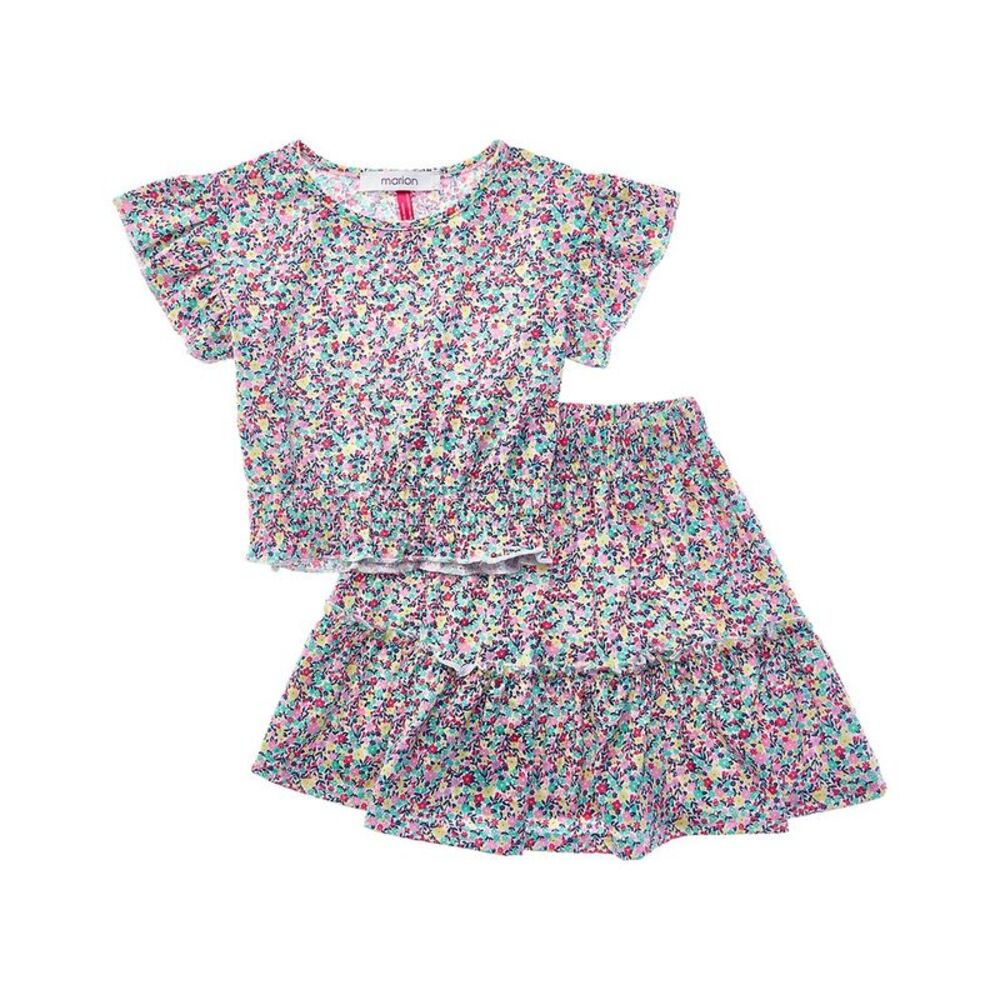 Marion Girls  2Pc Floral Top & Skirt Set